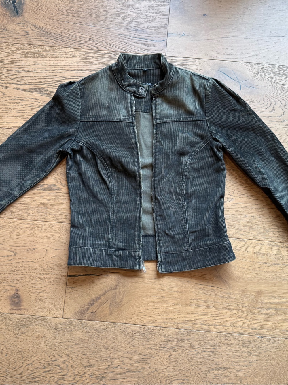 Womens Distressed-Effect Moto Jacket - Picture 3 of 3